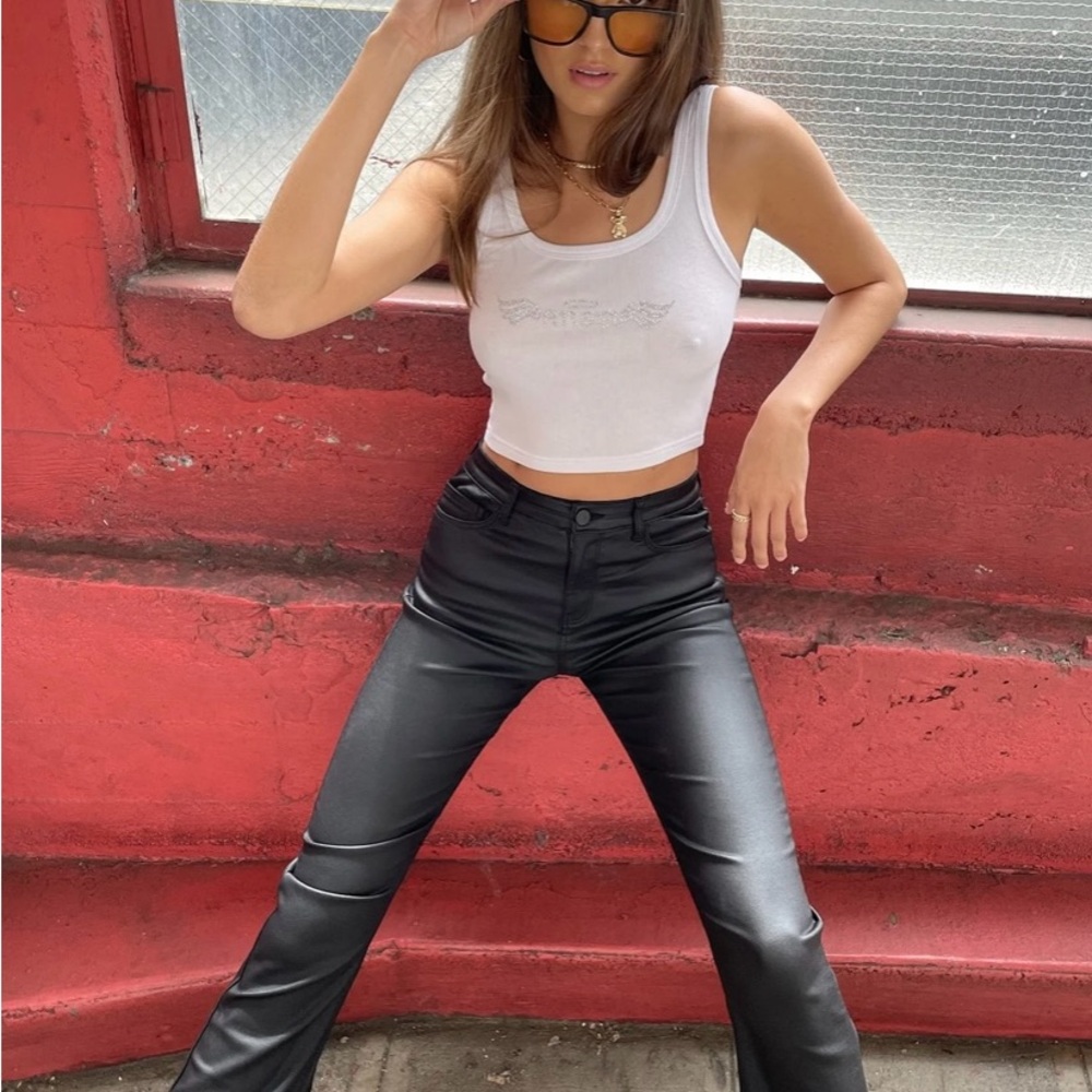 Edikted | Luna Faux Leather Flare Jeans | Black | Size S (US 25)